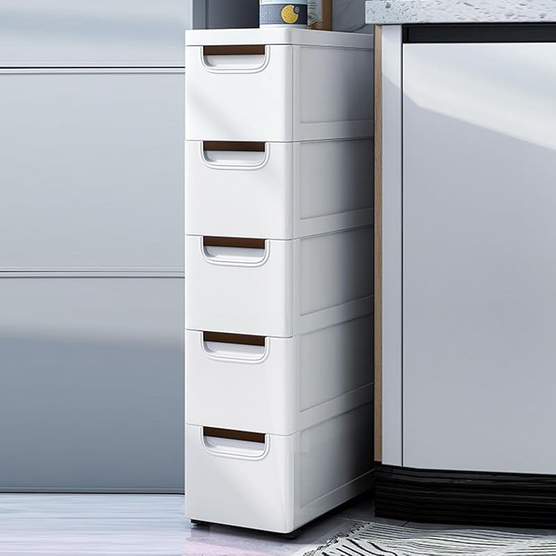 5 Drawers Narrow Slim Plastic Storage Cabinet,Storage Drawer with 4 Wh