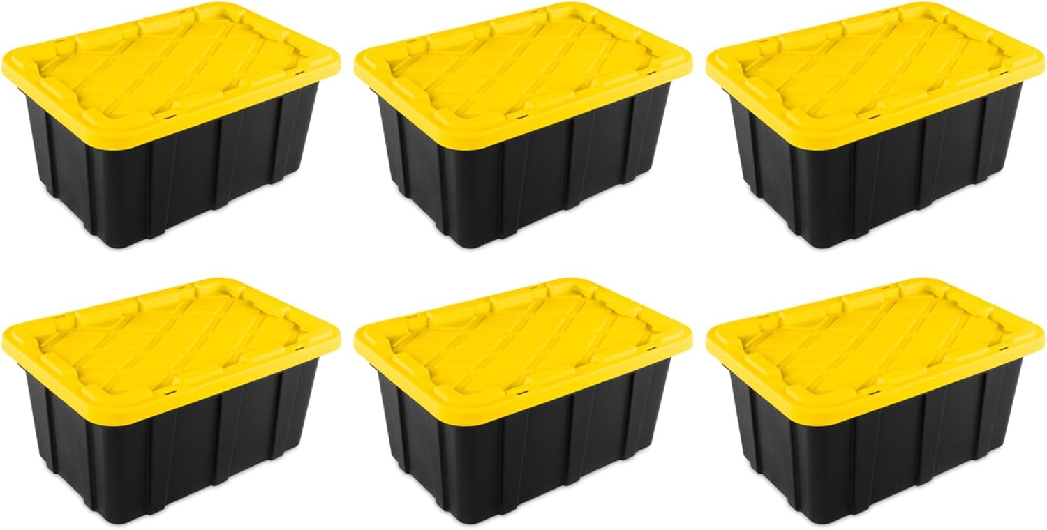 Sterilite 17 Gal Industrial Tote, Stackable Storage Bin with Snap-Fit 