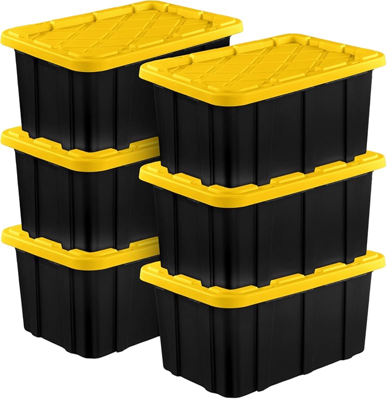 Sterilite 6-Pack Industrial Tote, Plastic Storage Container Bins with 