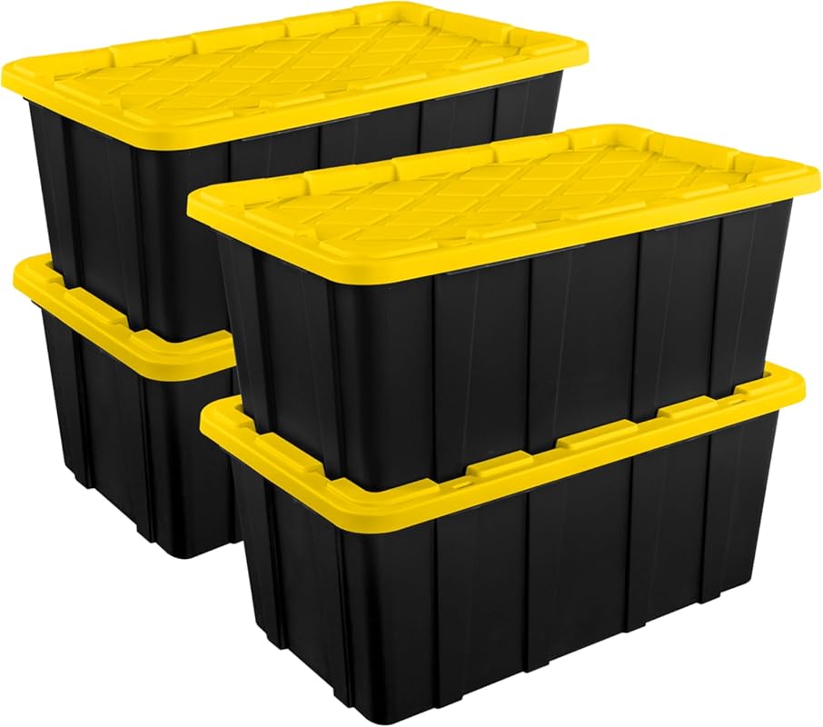 Sterilite 4-Pack Industrial Tote, Plastic Storage Container Bins with 