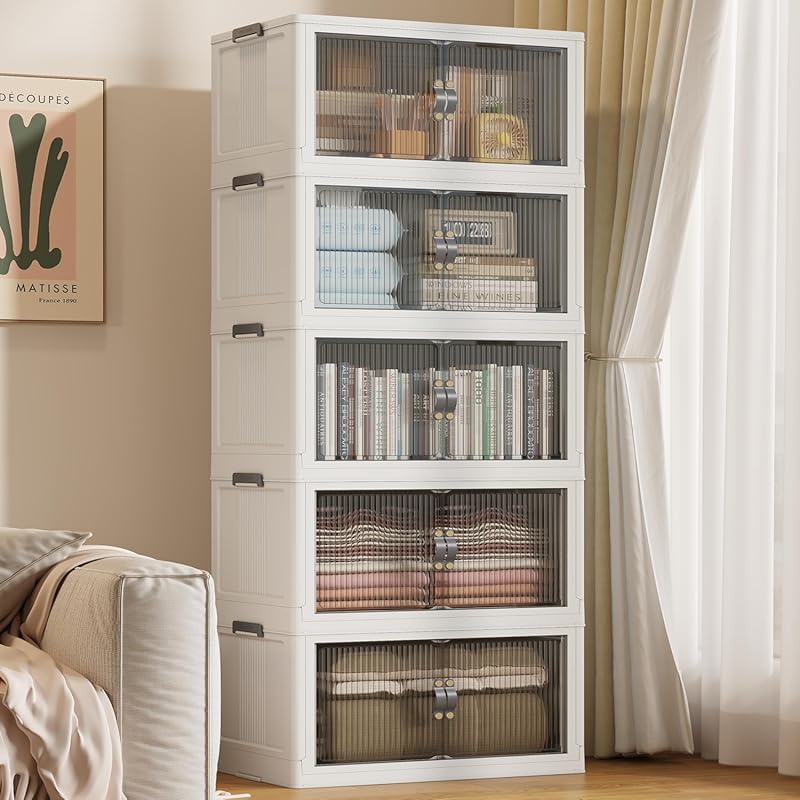 SAILUN Stackable Collapsible Storage Bins with Lid for Closet and Livi