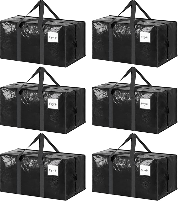 6 Pack Extra Heavy Duty Large Moving Bags with Strong Zipper & Comfort