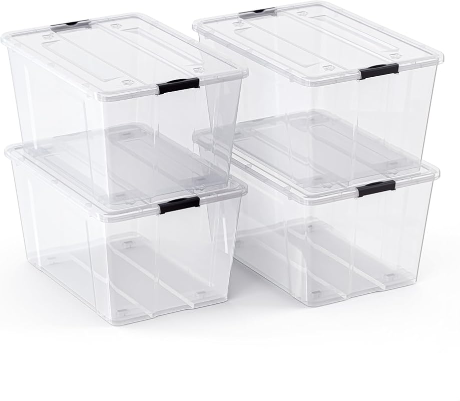 Lifetime Appliance Parts 4 PACK 75 Qt. Plastic Storage Bin Tote Organi