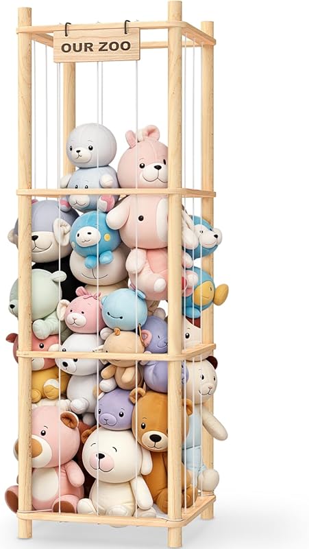 Stuffed Animal Storage & Organizer, Wooden Cute Zoo Toy Holder for Tod