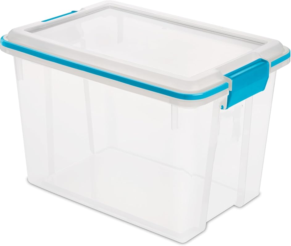 20 Quart Clear Plastic Storage Box with Blue Latches, Gasket