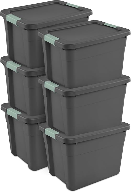 12 Gallon Gray Plastic Storage Bin with Latching Lid, 6-Pack for Home 