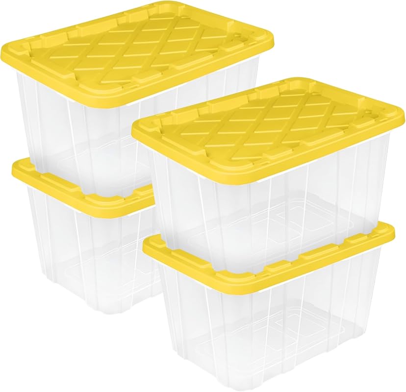Sterilite 4-Pack Industrial Storage Box, Plastic Container Bins w/Lids