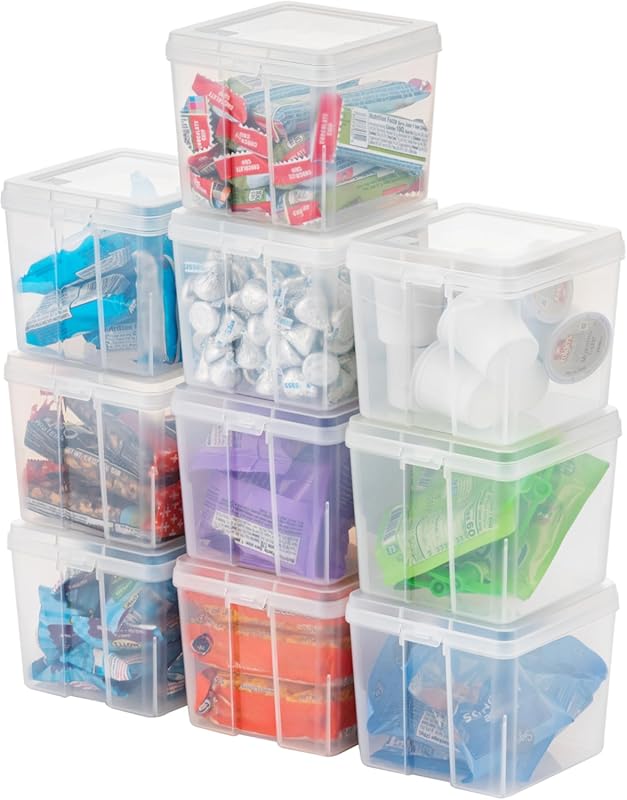 Stackable Clear Plastic Flip Top Containers with Hinged Lids for Pantr