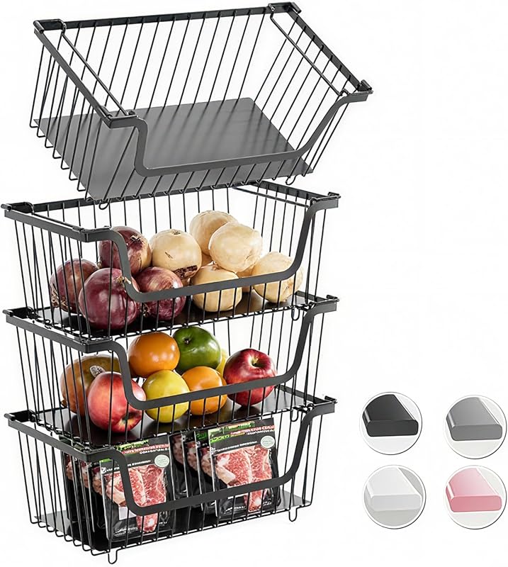 4 Pcs Stackable Wire Baskets for Pantry Organizers and Storage,Vegetab