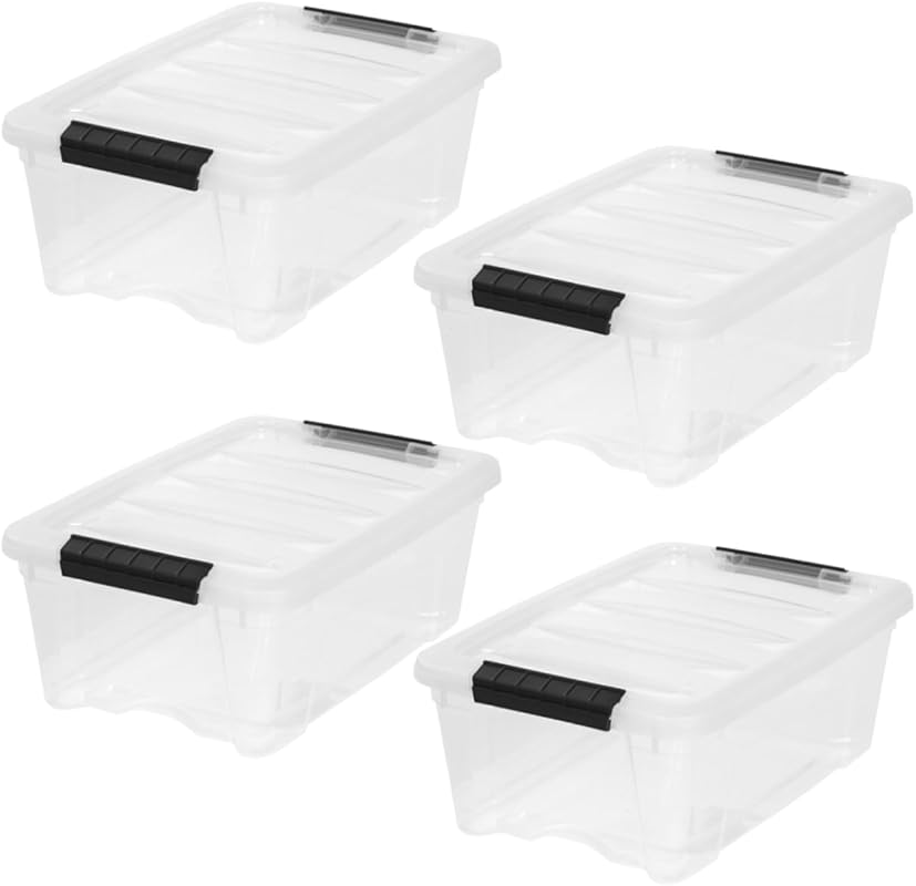 IRIS USA 13 Quart Clear Plastic Storage Bins with Lids and Latches, 4-