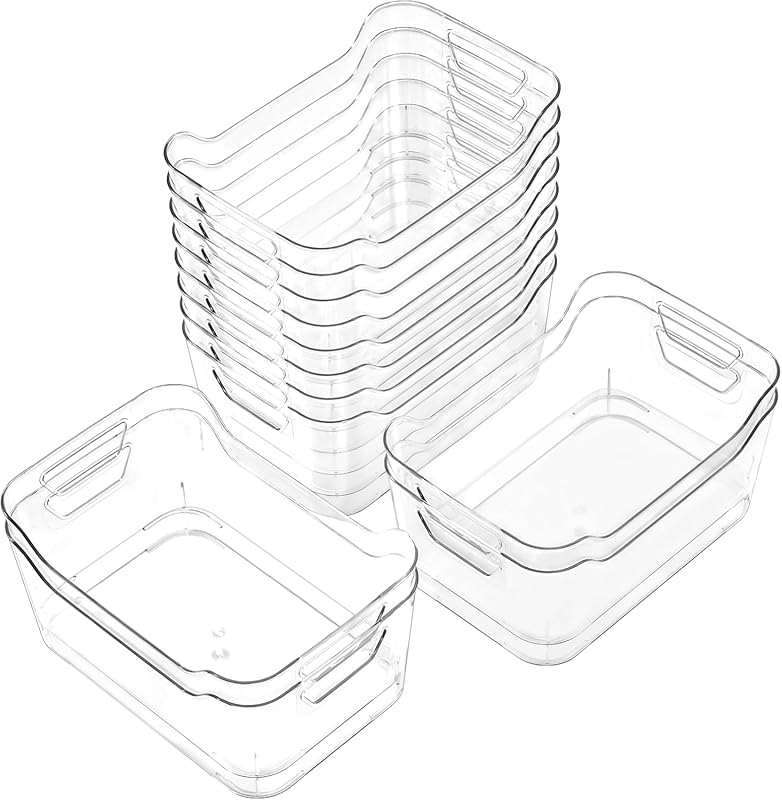12-Pack Clear Plastic Storage Bins with Handles for Kitchen, Pantry, a