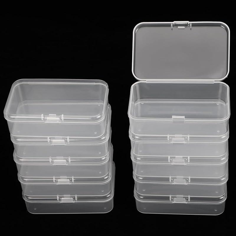 10 Small Clear Plastic Boxes with Hinged Lids for Crafts and Small Ite