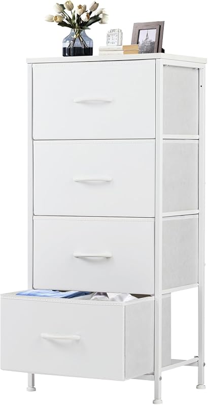 DUMOS Nightstand with 4 Drawers Bedside Table with Removable Fabric Bi