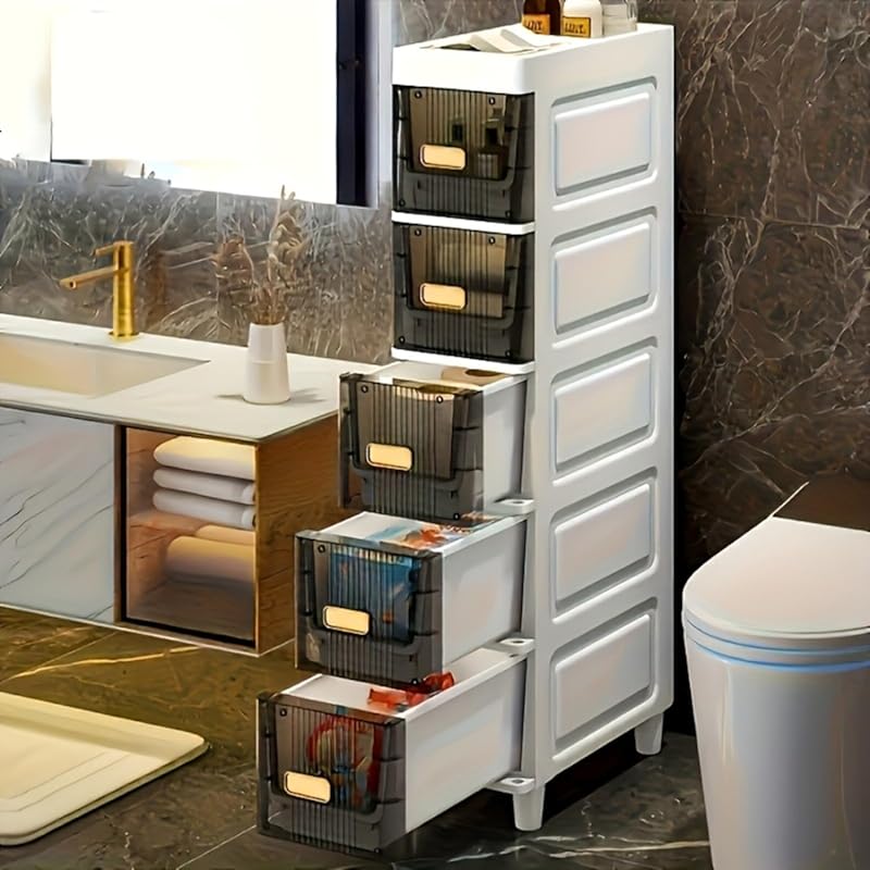 LDQ Slim Storage Cabinet with Drawers - Durable Waterproof PP Organize