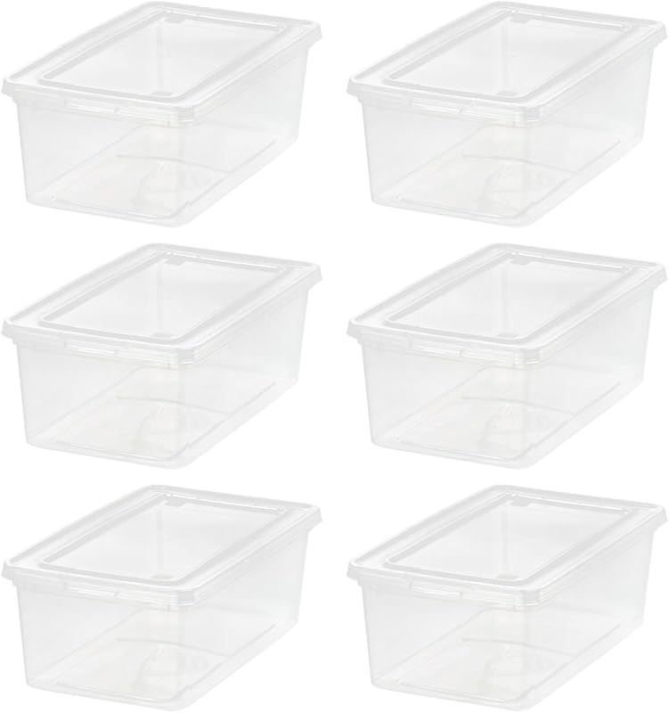 6-Pack Crystal Clear Plastic Storage Bins with Lids, Stackable for Sho