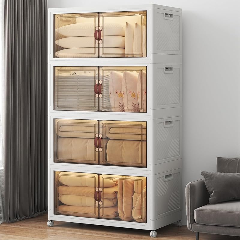 Large Stackable Collapsible Storage Bins with Lids, Wheels, and Door f