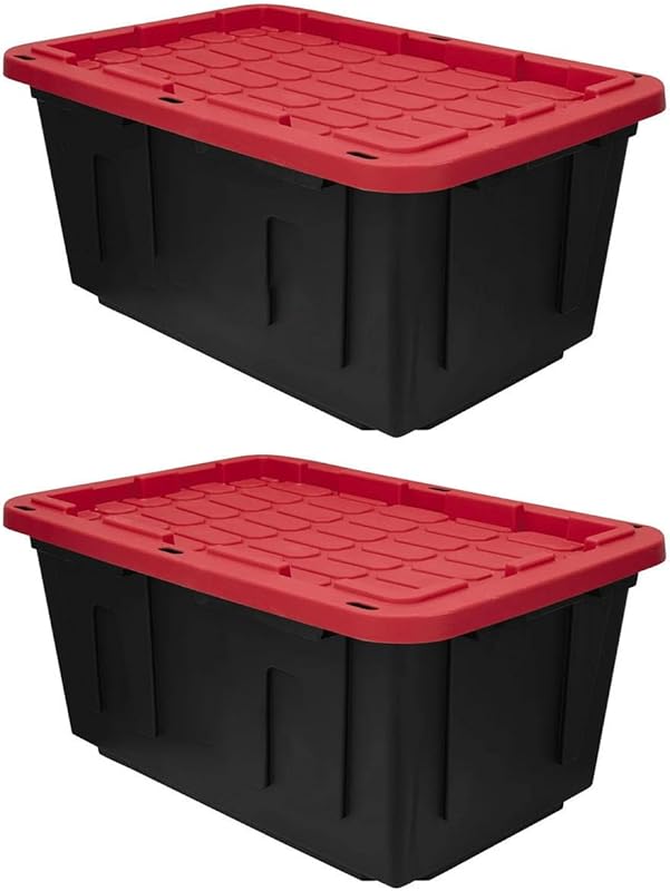 2 pack, 27 Gallon Snap Lid Plastic Storage Tote Box, Plastic Storage B