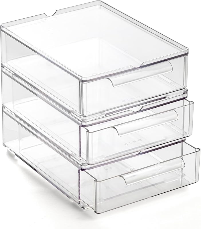 Clear Stackable Plastic Drawers with Handles, 3-Pack, Small Organizer 