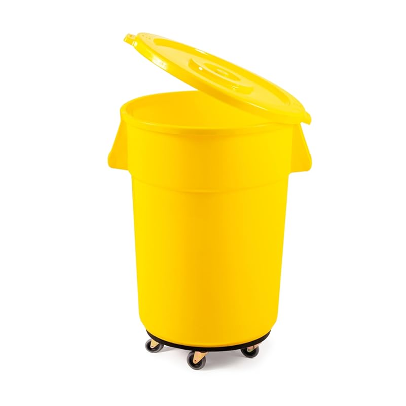 Heavy Duty Round Plastic Trash Can with Lid and Wheels, 44 Gallon