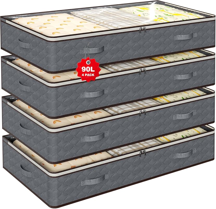 Transparent Underbed Storage Bins with Lids for Clothes, Shoes, and Bl