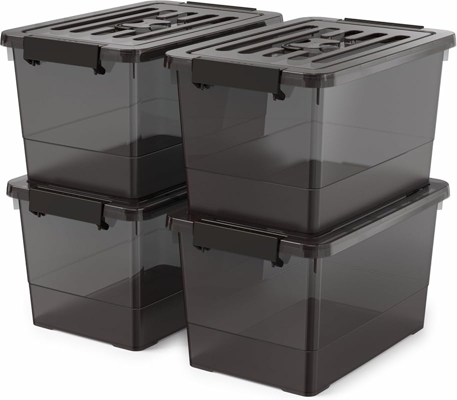 4-Pack 17 Qt Stackable Storage Bins with Locking Lids for Closet and G