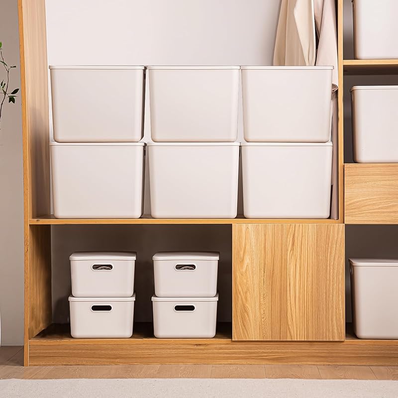 Gray Stackable Plastic Storage Bins with Lids for Home and Office Orga