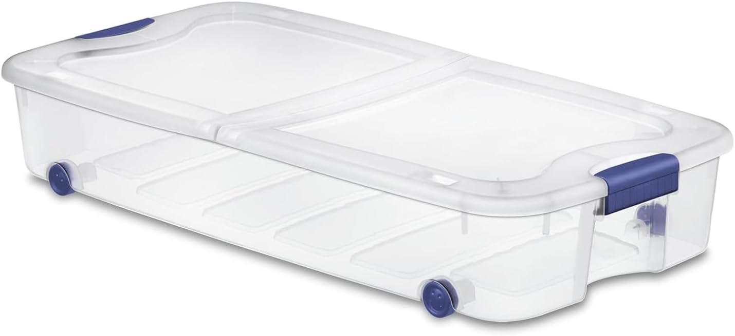 66 Quart Clear Plastic Under Bed Storage Container with Lid and Wheels