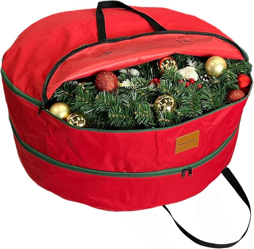 30x12 inchs Wreath Storage Container,Red Double storage bag,Heavy Duty
