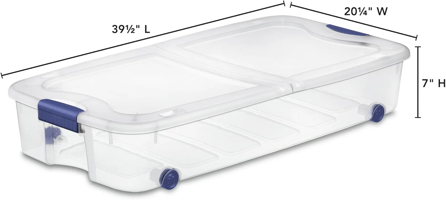 66 Quart Clear Plastic Under Bed Storage Container with Latch Lid and 