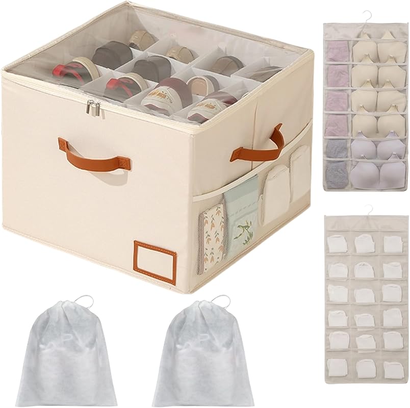 Foldable Shoe Storage Organizer Box with Adjustable Dividers and Clear