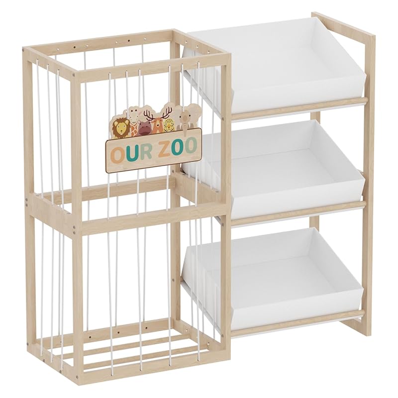 Wooden Toy Storage Organizer with Elastic Bands, Easy to Assemble and 
