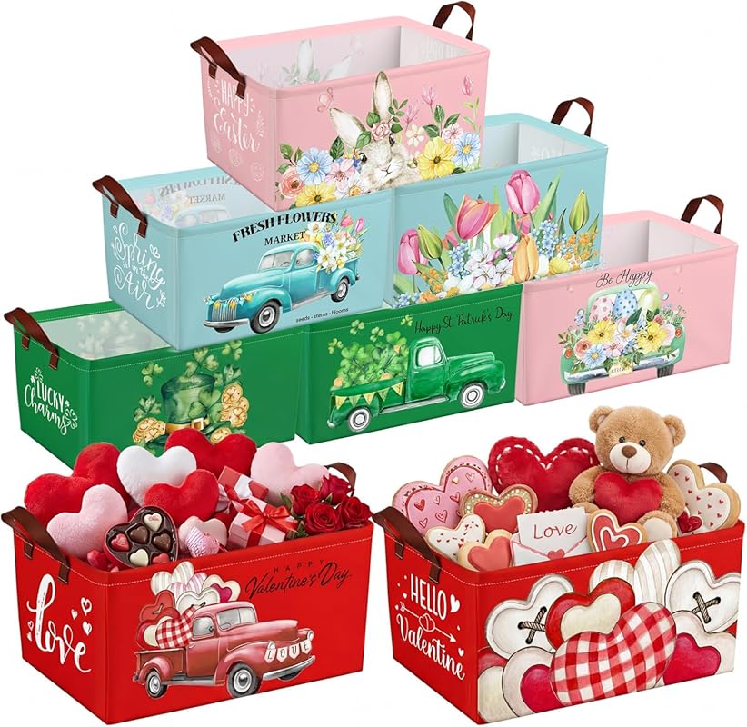 CHENGU 8 Pack Large Valentines Gifts Baskets Empty Collapsible Holiday