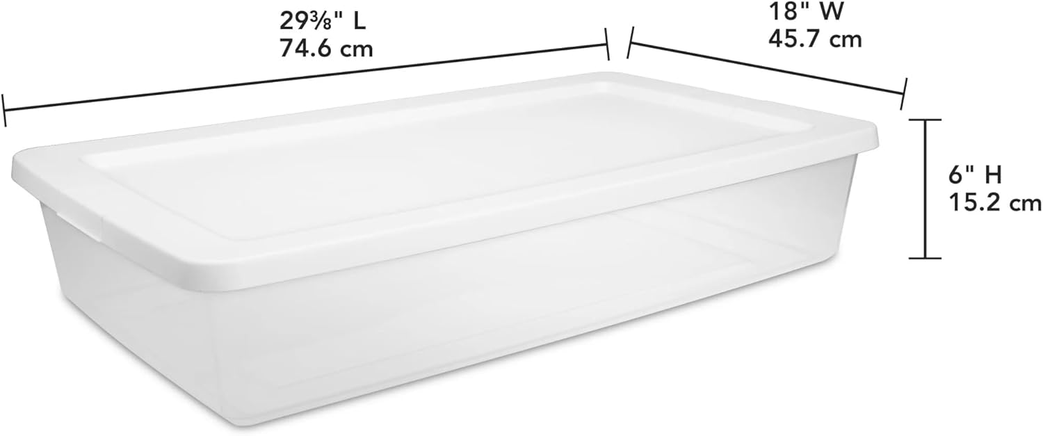 41 Quart Clear Storage Box with White Snap-On Lid, Plastic Storage Bin