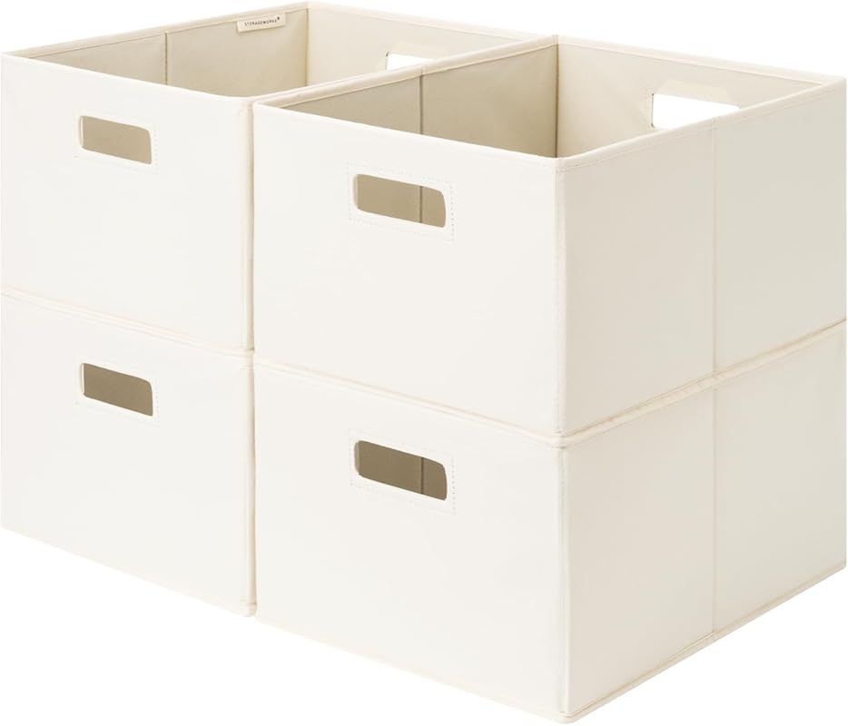 Fabric Storage Bins with Cutout Handles for Closet and Shelf Organizat