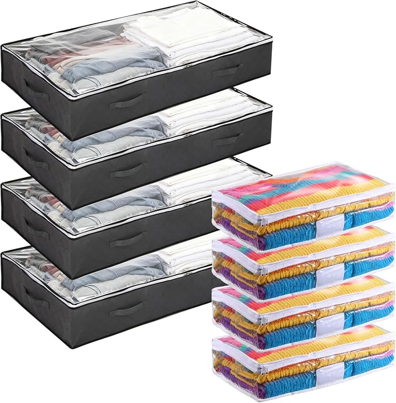 Foldable Underbed Storage Bins with Window for Blankets, Clothing, and