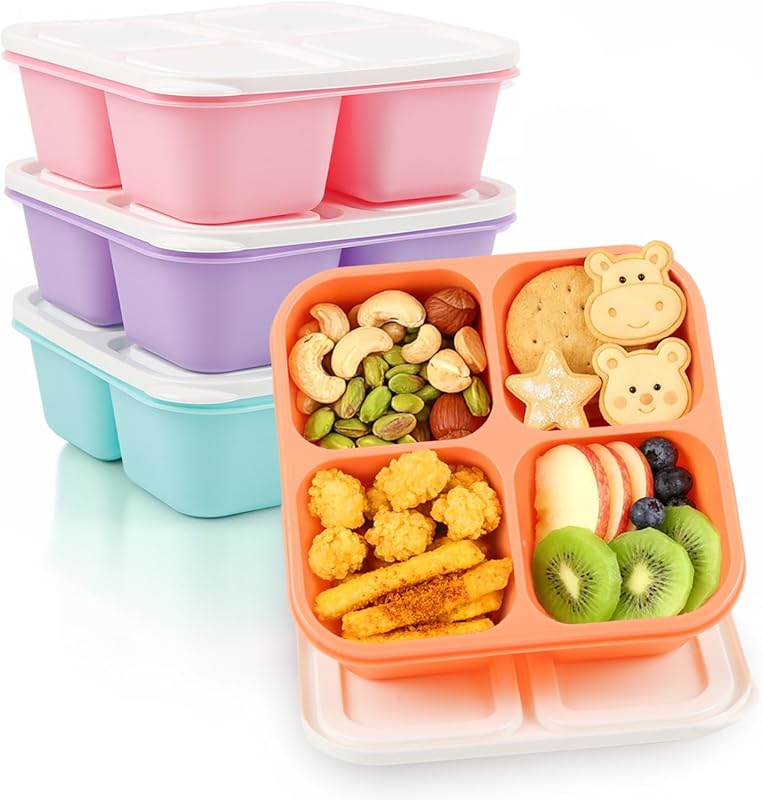 4 Pack Bento Box Adult Lunch Box, 4 Compartment Meal Prep Container,Wh