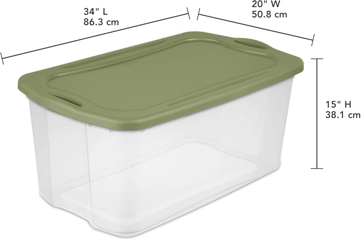 120 Quart Large Capacity Clear Storage Container, Green Plastic with F