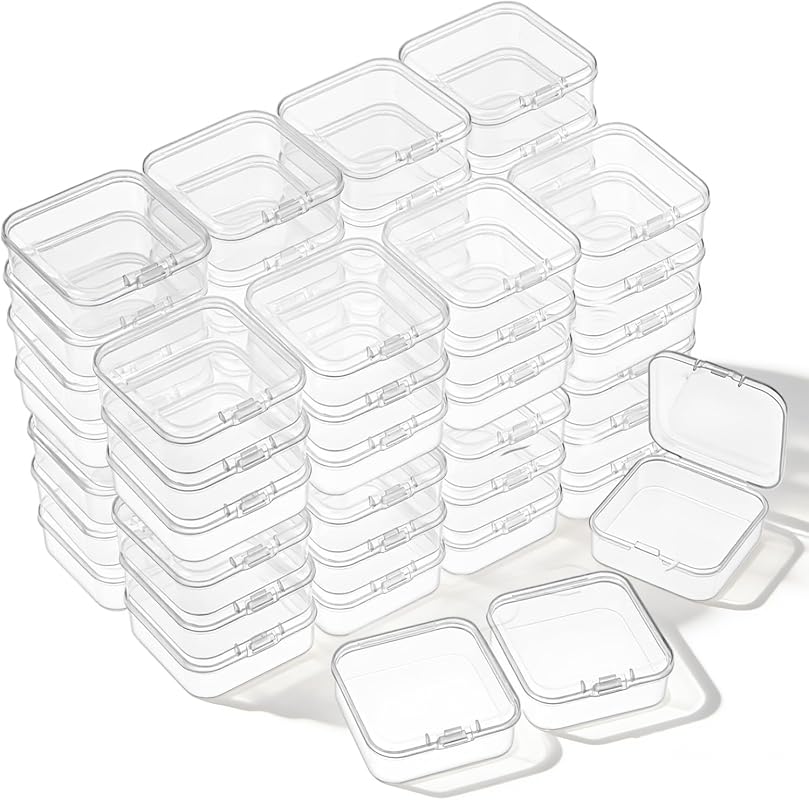 100 Clear Plastic Mini Storage Boxes with Hinged Lids for Crafts and S
