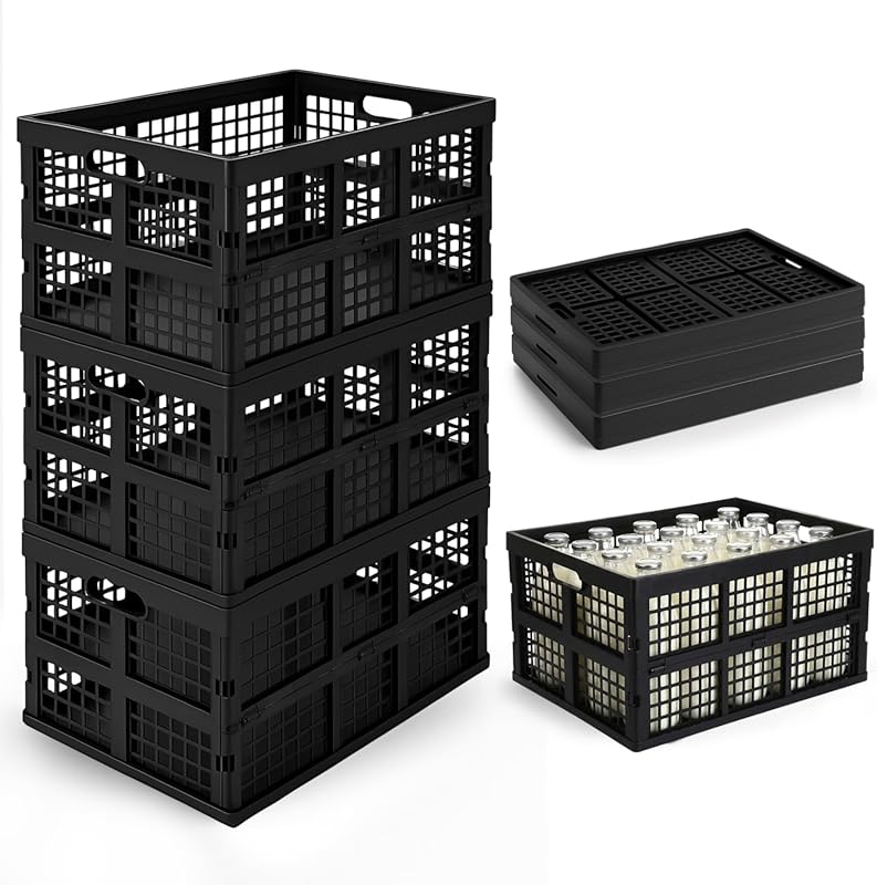 Lounsweer 3 Pack 40 L Collapsible Milk Crate Handled Storage Container