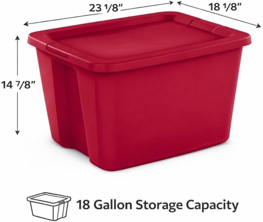 18 Gallon Plastic Storage Tote with Secure Snap-On Lid, Stackable Stor
