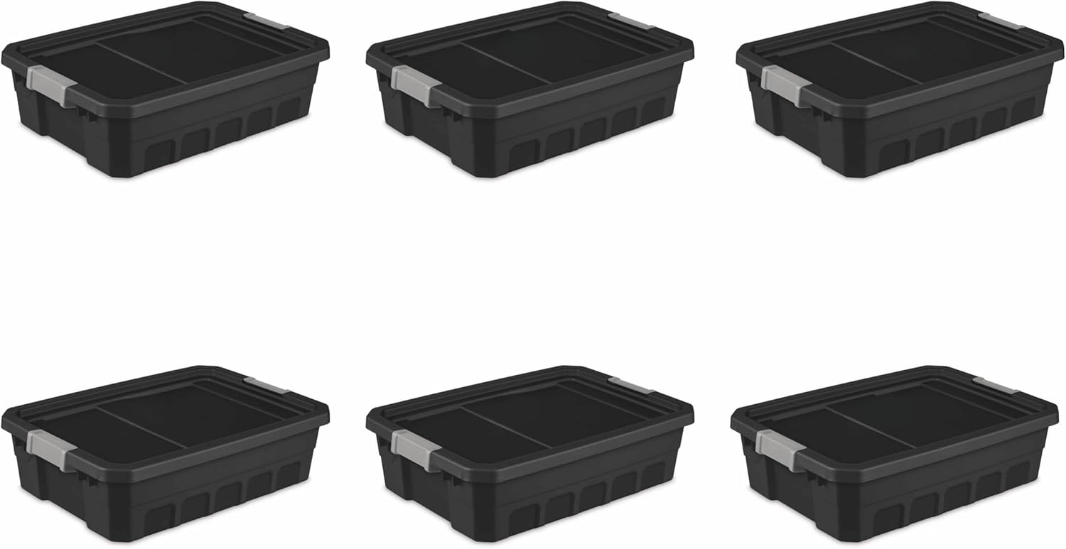 10 Gallon Stacker Tote with Latch Lid, Durable Plastic Storage Bin, Bl