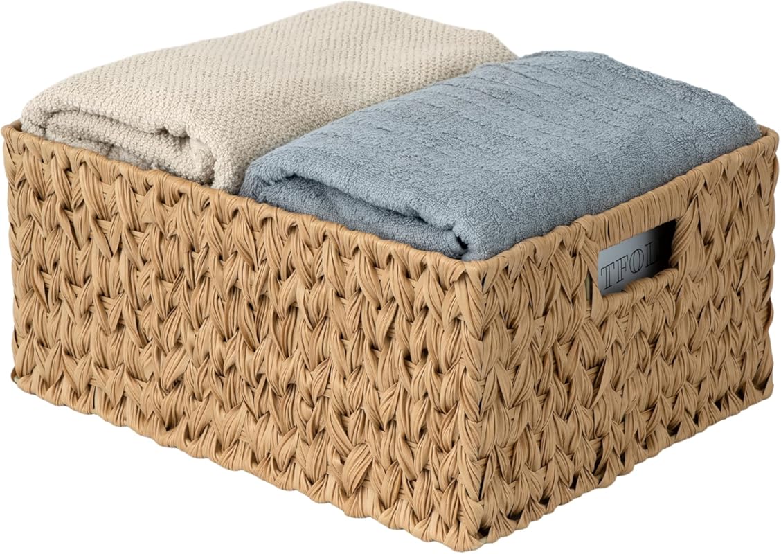 Extra Large Waterproof Rattan-Look Storage Basket with Handles for Bat