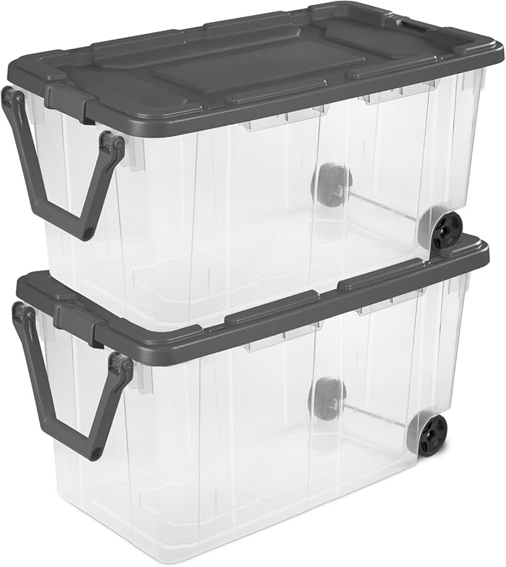 2 Pack 160 Quart Wheeled Storage Bins - Stackable Heavy Duty Clear Tot