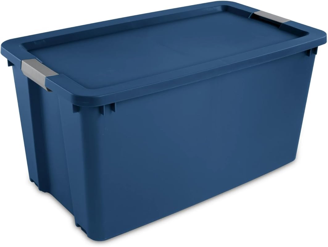 45 gallon large storage bin with wheels and latch lid in blue