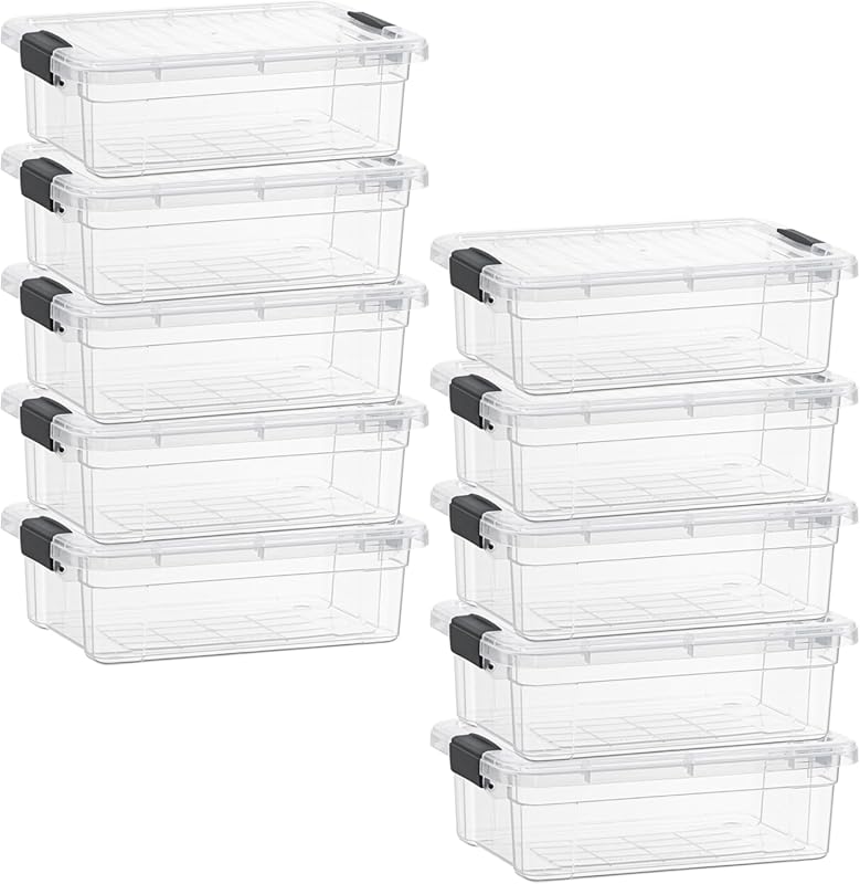 Clear Stackable Storage Boxes with Lids, BPA-Free, 10 Pack for Home an