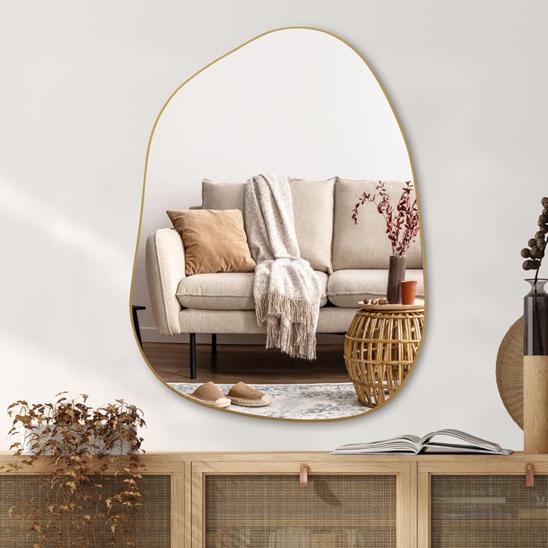 Irregular Asymmetrical Wall Mirror, 32x24 Inch Modern Gold Bathroom Mi