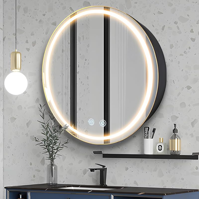Black Round LED Medicine Cabinet