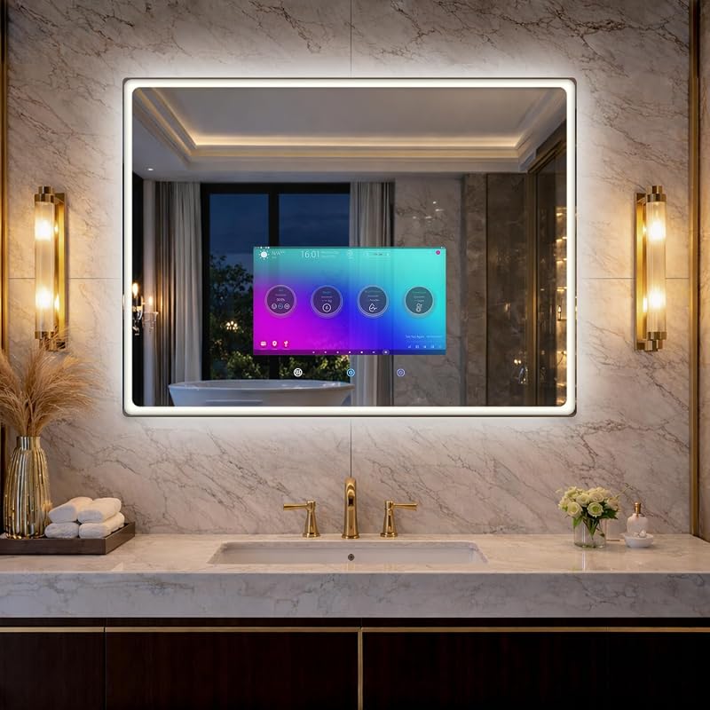 32x24 Inch Smart Vanity Bathroom Mirror with Waterproof Touchscreen TV