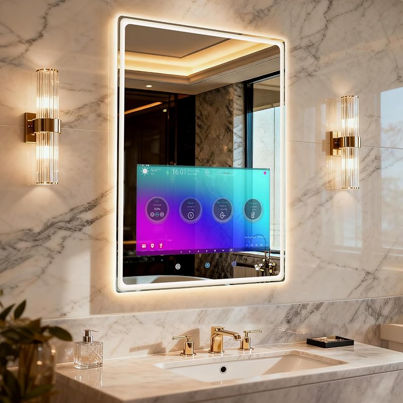 24x32 Inch Smart Vanity Bathroom Mirror with Android Touchscreen TV, W