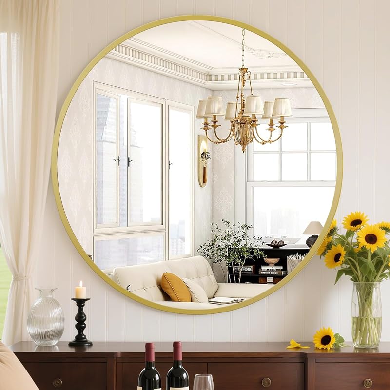 Sweetcrispy 24 Inch Round Wall Mirror for Bathroom, Modern Circle Mirr